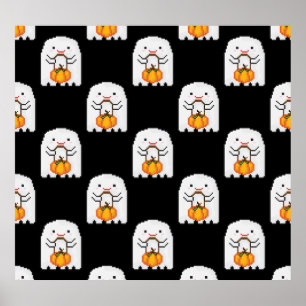 Pixel art ghost: Halloween pattern Poster