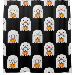 Pixel art ghost: Halloween pattern Shower Curtain
