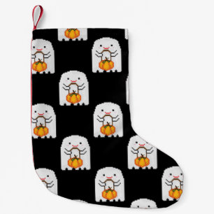 Pixel art ghost: Halloween pattern Small Christmas Stocking