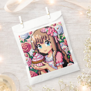 Pixel Art Girl's Pink Birthday Girl Favour Bag