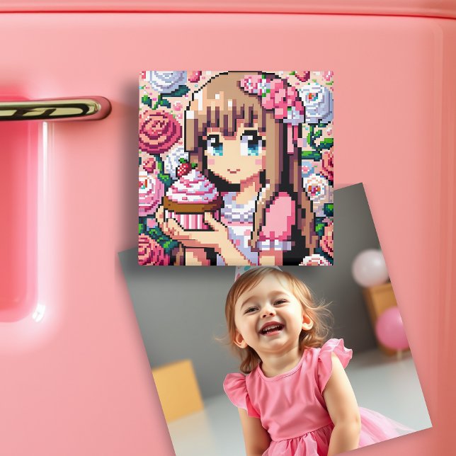 Pixel Art Girl's Pink Birthday Girl Magnet (Creator Uploaded)