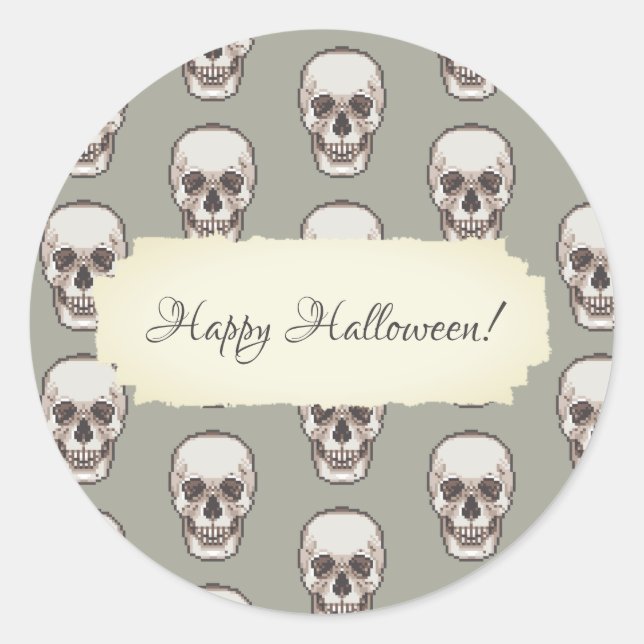 Pixel Art Gothic Spooky Skull Pattern Classic Round Sticker (Front)