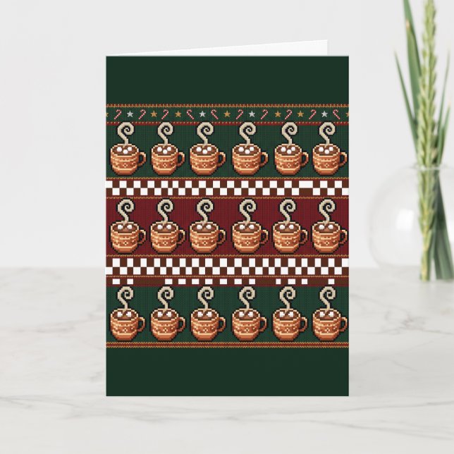 Pixel Art Hot Cocoa Christmas Pattern Card (Front)