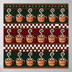 Pixel Art Hot Cocoa Christmas Pattern Poster