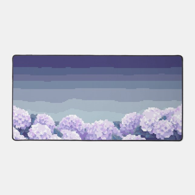 Pixel Art Hydrangea Desk Mat - Floral Gaming Mouse (Front)