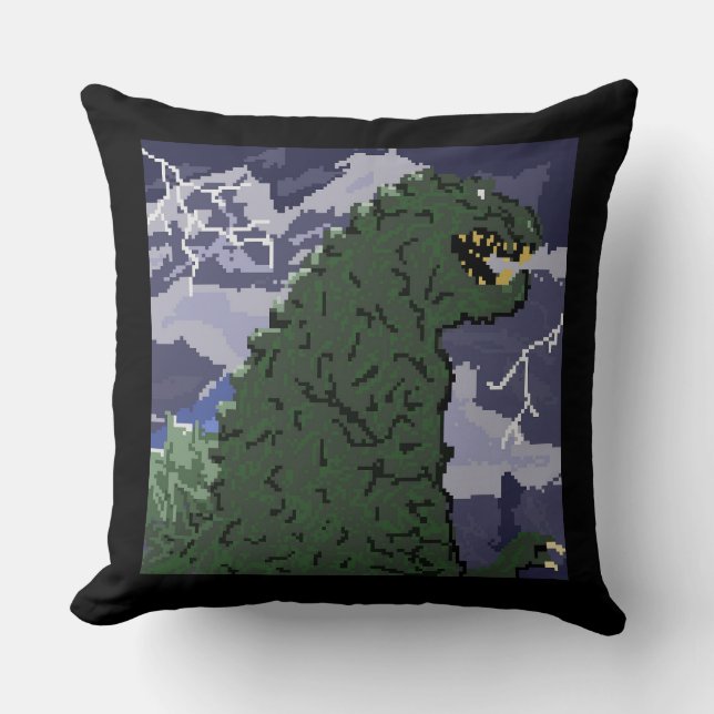 Pixel Art Kaiju Throw Pillow (Front)