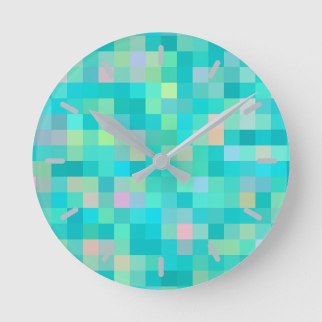 Pixel Art Multicolor Pattern Round Clock (Front)