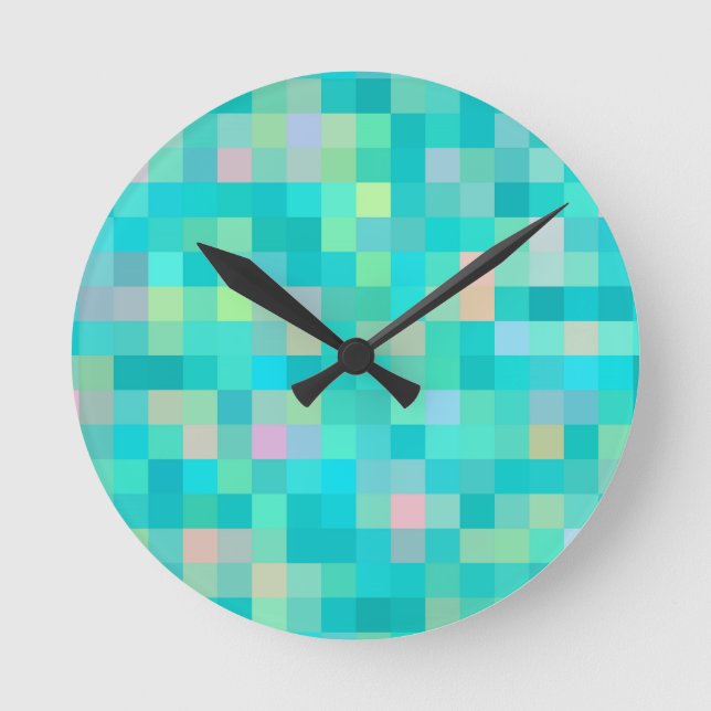 Pixel Art Multicolor Pattern Round Clock (Front)