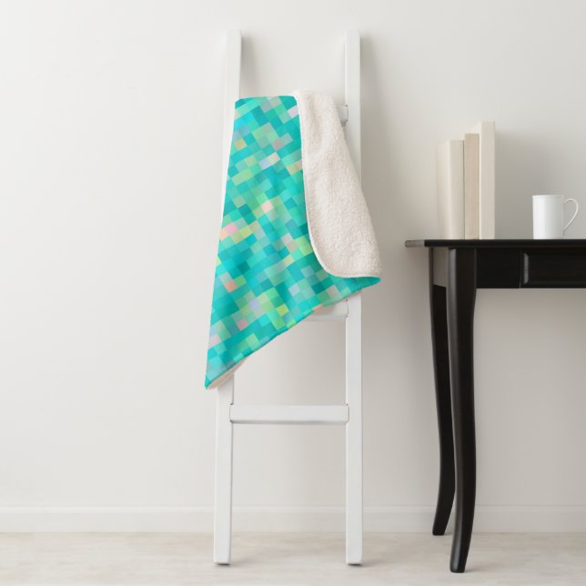 Pixel Art Multicolor Pattern Sherpa Blanket (In Situ)