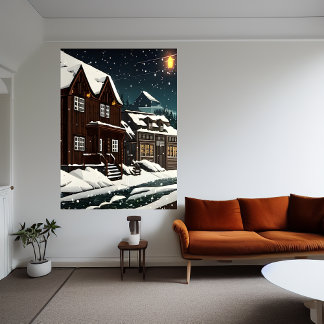 Pixel art, Norwegian town in the snow | AI Art Poster