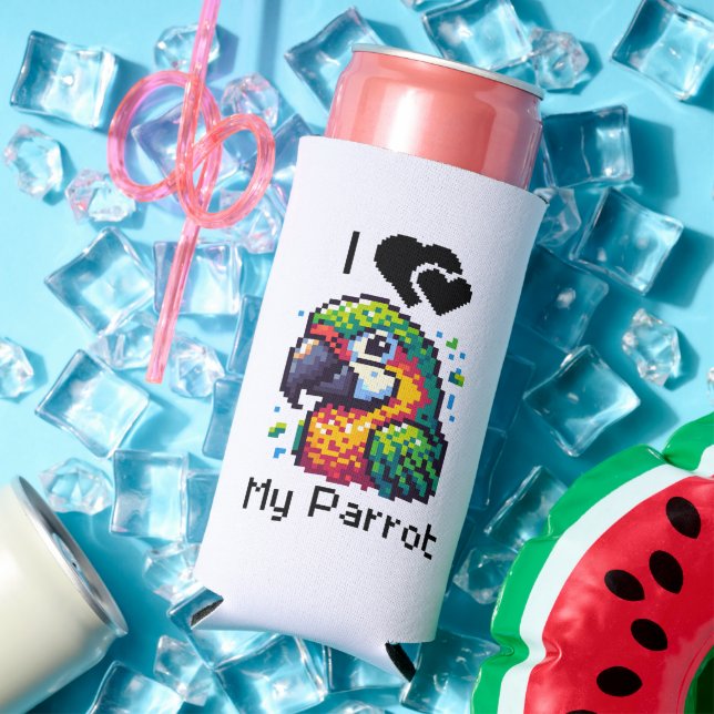 Pixel Art Parrot Personalised Seltzer Can Cooler (In Situ Summer)