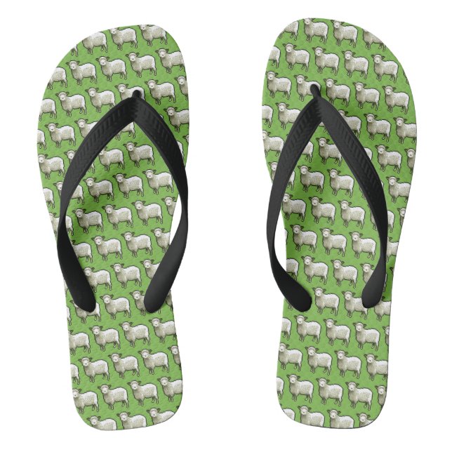 Pixel Art Pattern Flock Of Woolly White Sheep Thongs (Footbed)