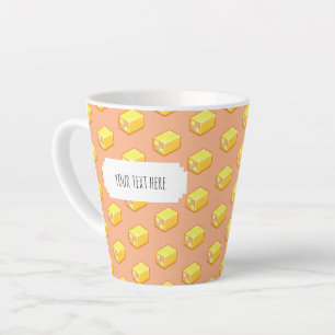 Pixel Art Pink & Yellow Battenberg Cake Pattern Latte Mug