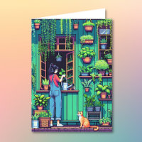 Pixel Art Plant Lover Birthday | Colouring Page