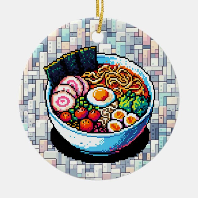 Pixel Art Ramen Noodles  Ceramic Ornament (Front)