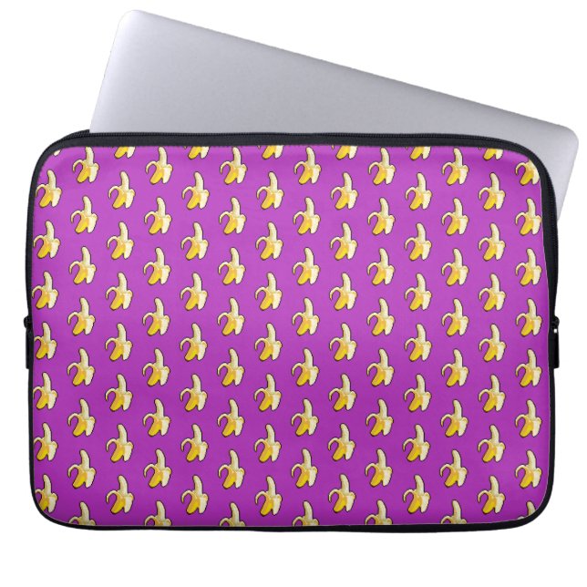 Pixel Art Ready To Eat Yellow Banana Pattern Laptop Sleeve (Front)