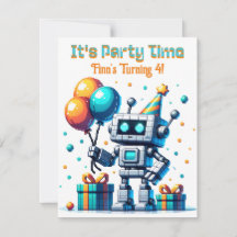 Pixel Art Robot Boy's Birthday Party