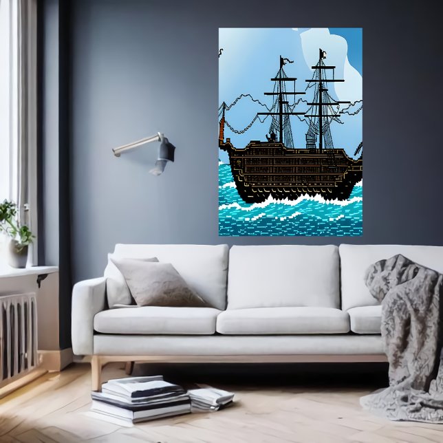 Pixel art,  sail boat on the great sea  | AI Art Poster (Creator Uploaded)