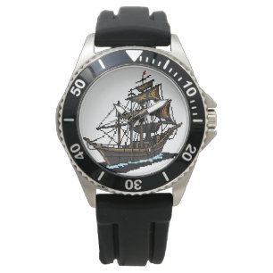 Pixel Art Sailing Ship on Water Watch