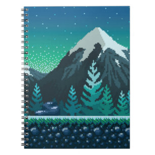 Pixel art seamless background. Location with snowy Notebook