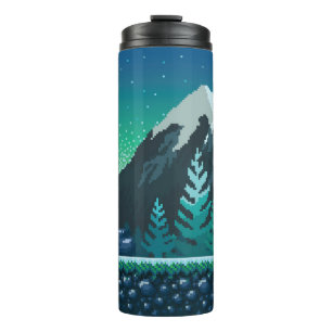 Pixel art seamless background. Location with snowy Thermal Tumbler