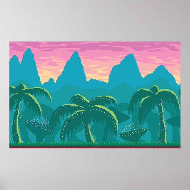 Pixel art seamless landscape with tropics area. Vi Poster (Front)