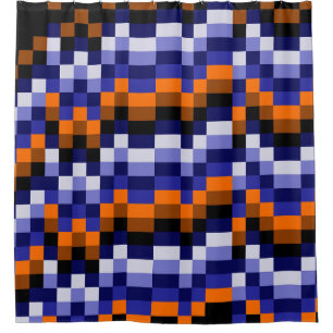 Pixel Art Shower Curtain – Blues, Orange & Earth