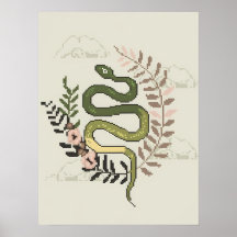 Pixel Art Snake with Floral Elements 