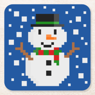 Pixel Art SNOWMAN 1 Square Paper Coaster
