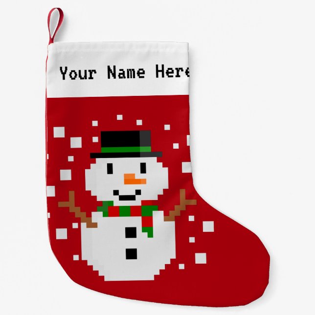 Pixel Art SNOWMAN 2 Small Christmas Stocking (Front)