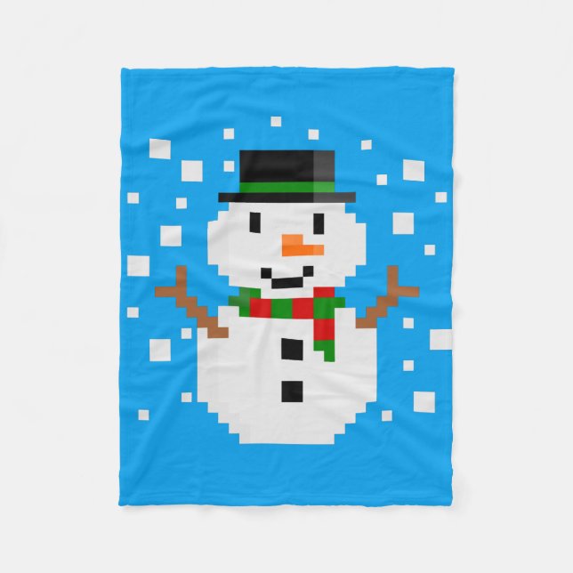 Pixel Art SNOWMAN Fleece Blanket (Front)