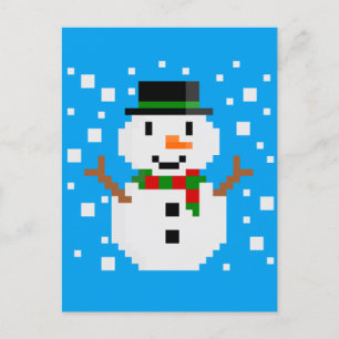 Pixel Art SNOWMAN Holiday Postcard
