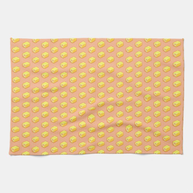 Pixel Art Sugary Battenberg Cake Pattern Tea Towel (Horizontal)