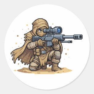 Pixel Art Tactical Sniper Soldier Desert Military  Classic Round Sticker