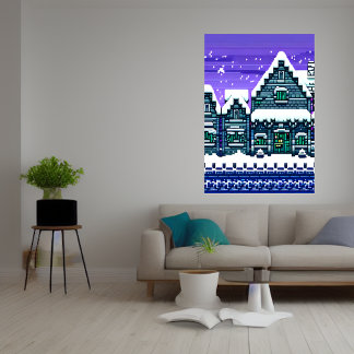 Pixel art, town in the snow  | AI Art Poster