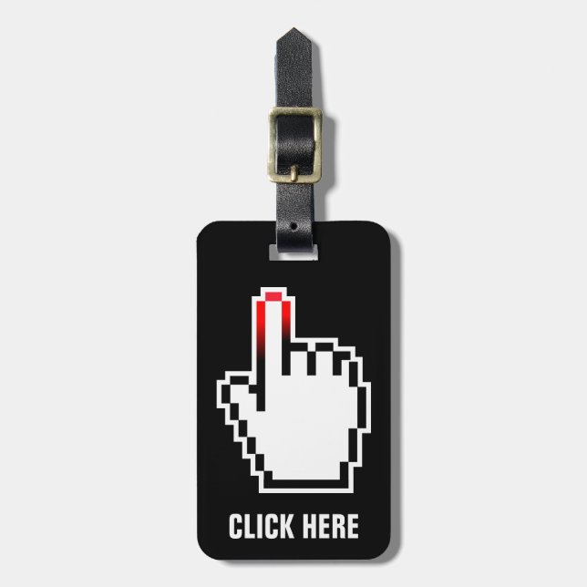 Pixel art travel luggage tag | computer hand icon (Front Vertical)