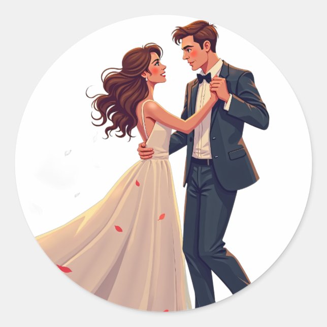 Pixel Art Wedding Couple Dancing Retro Classic Round Sticker (Front)