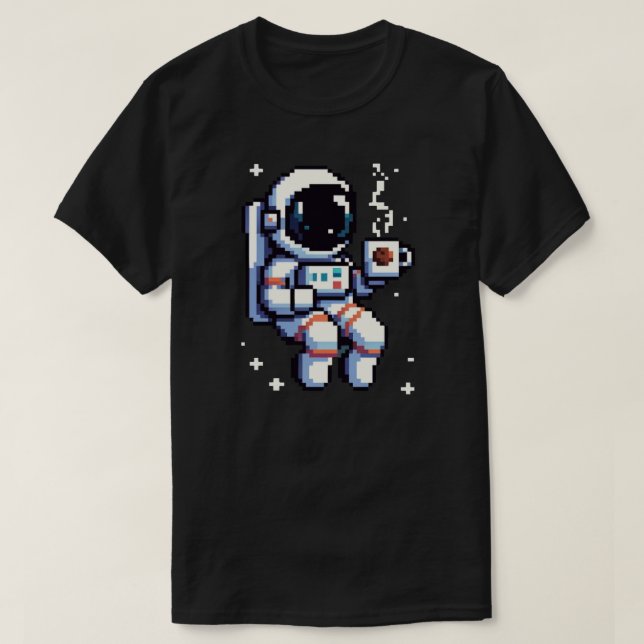 Pixel Astronaut Coffee Break - Cosmic Java Space T-Shirt (Design Front)
