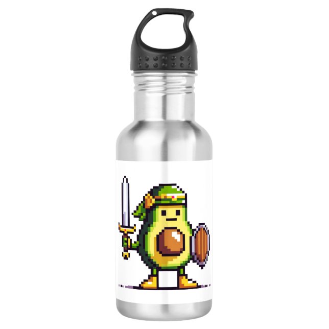 Pixel Avocado Warrior - 8-Bit Retro Game Character 532 Ml Water Bottle (Front)