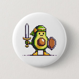 Pixel Avocado Warrior - 8-Bit Retro Game Character 6 Cm Round Badge