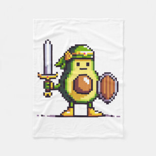 Pixel Avocado Warrior - 8-Bit Retro Game Character Fleece Blanket