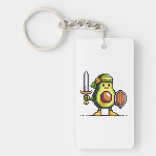 Pixel Avocado Warrior - 8-Bit Retro Game Character Key Ring