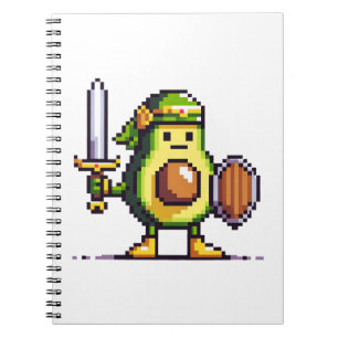 Pixel Avocado Warrior - 8-Bit Retro Game Character Notebook