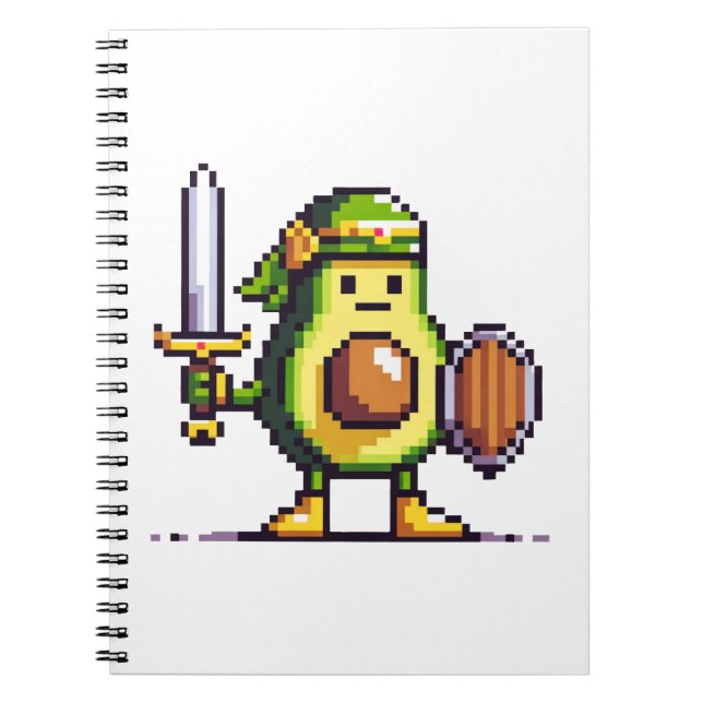 Pixel Avocado Warrior - 8-Bit Retro Game Character Notebook (Front)
