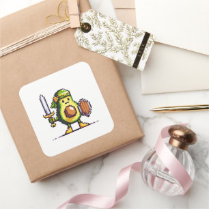 Pixel Avocado Warrior - 8-Bit Retro Game Character Square Sticker