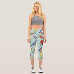 Pixel Birds and Flowers Capri Leggings
