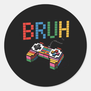 Pixel Block Gamer Controller Bruh Funny Retro Styl Classic Round Sticker