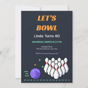Pixel Bowling Strike 60th Birthday Invitation