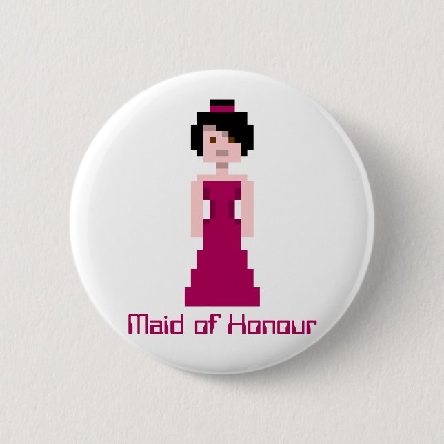 Pixel Bridesmaid - Maroon - black hair - Custom 6 Cm Round Badge (Front)