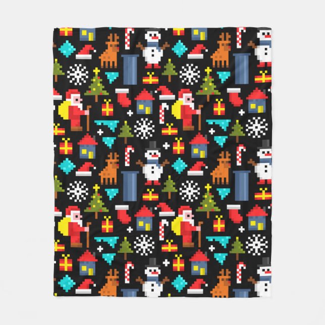 Pixel Christmas Fleece Blanket (Front)